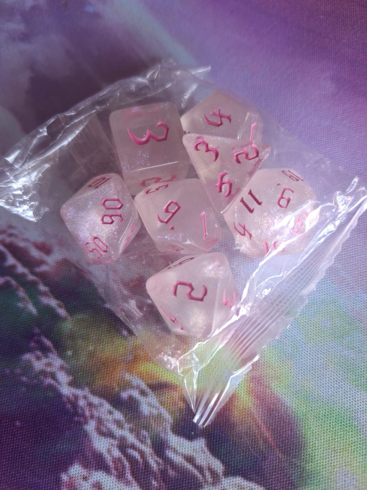 Set de Dados Translucido Glitter - Rosa